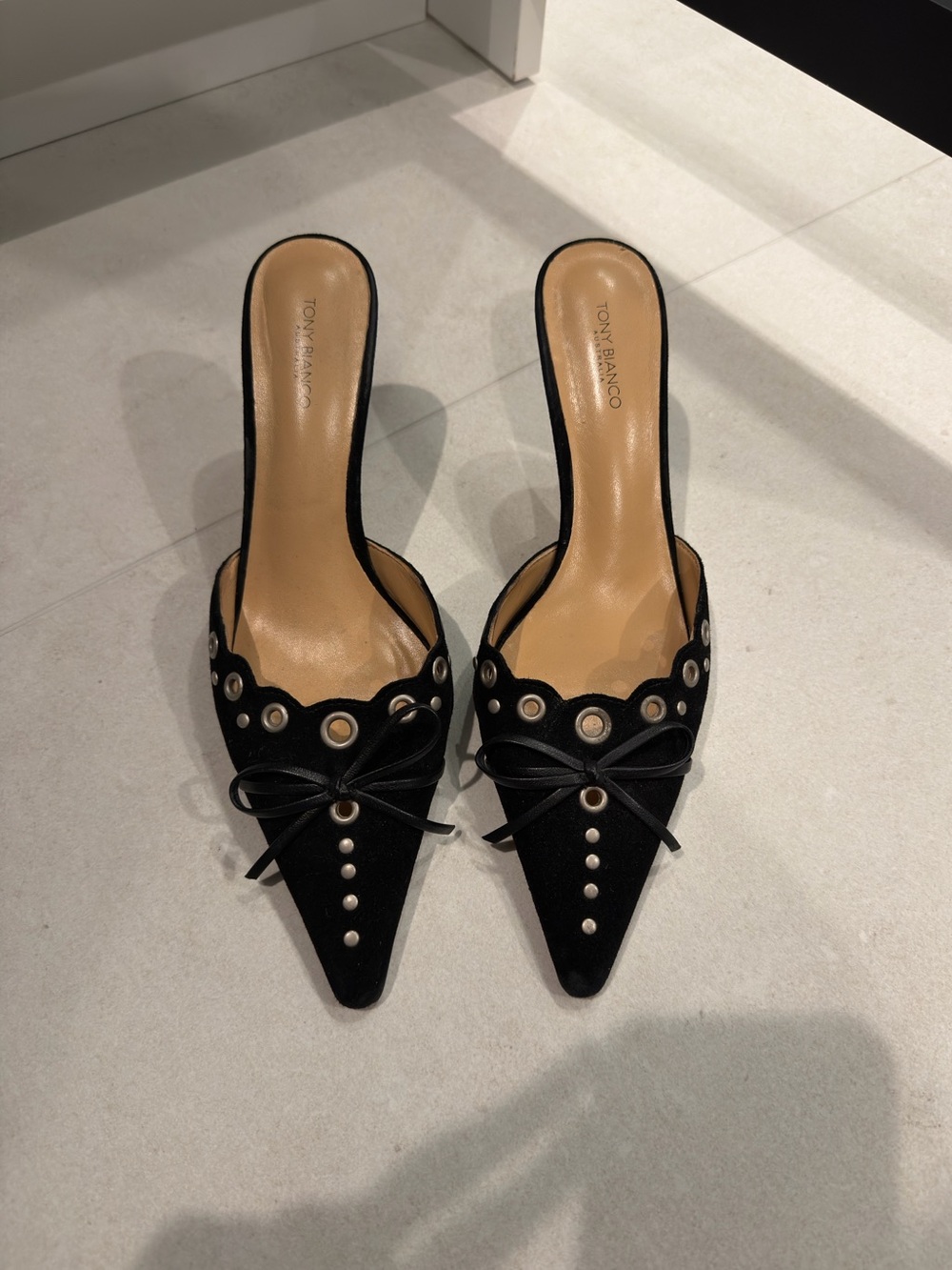 Tony bianco Shae black suede kitten heels